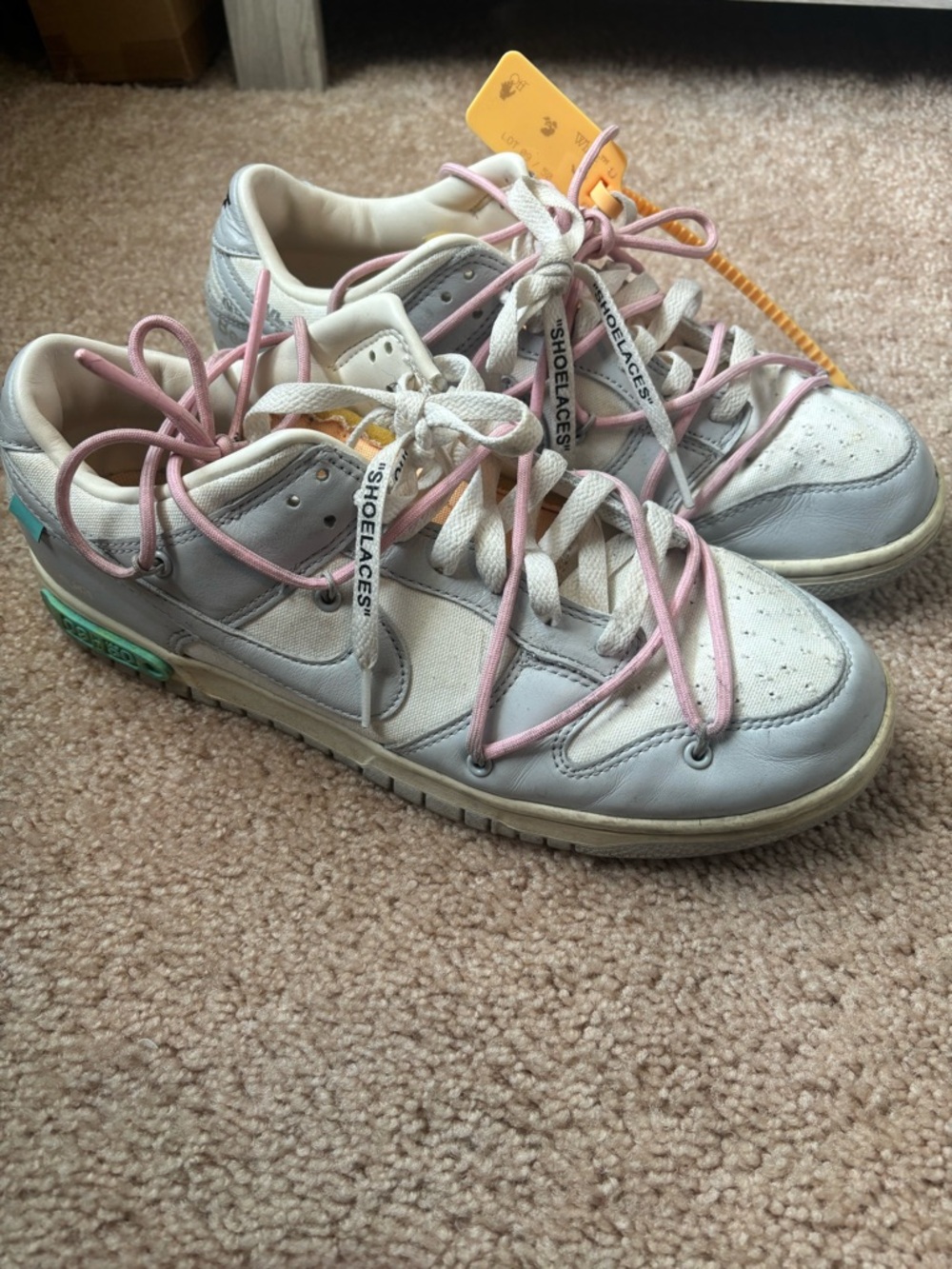 Off-White lot 09 of 50. Off-White x Nike Low Top Sneakers in White, Gray, Pink,